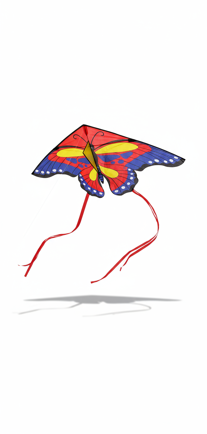 Wikz Beau Sommerfugl Drage i rød og gul, vist på hvid baggrund