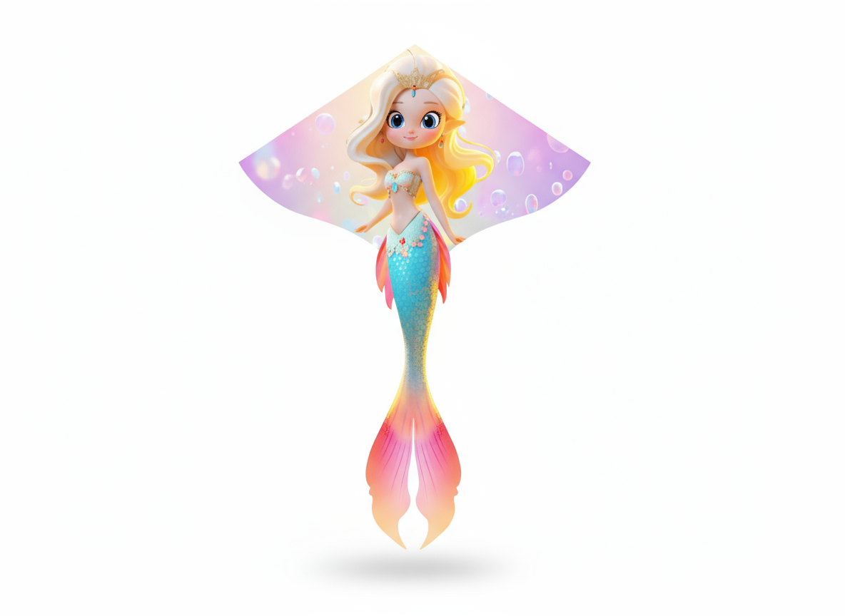 Wikz Havfrue Prinsesse Drage i pastelfarver med lange haler, vist på hvid baggrund