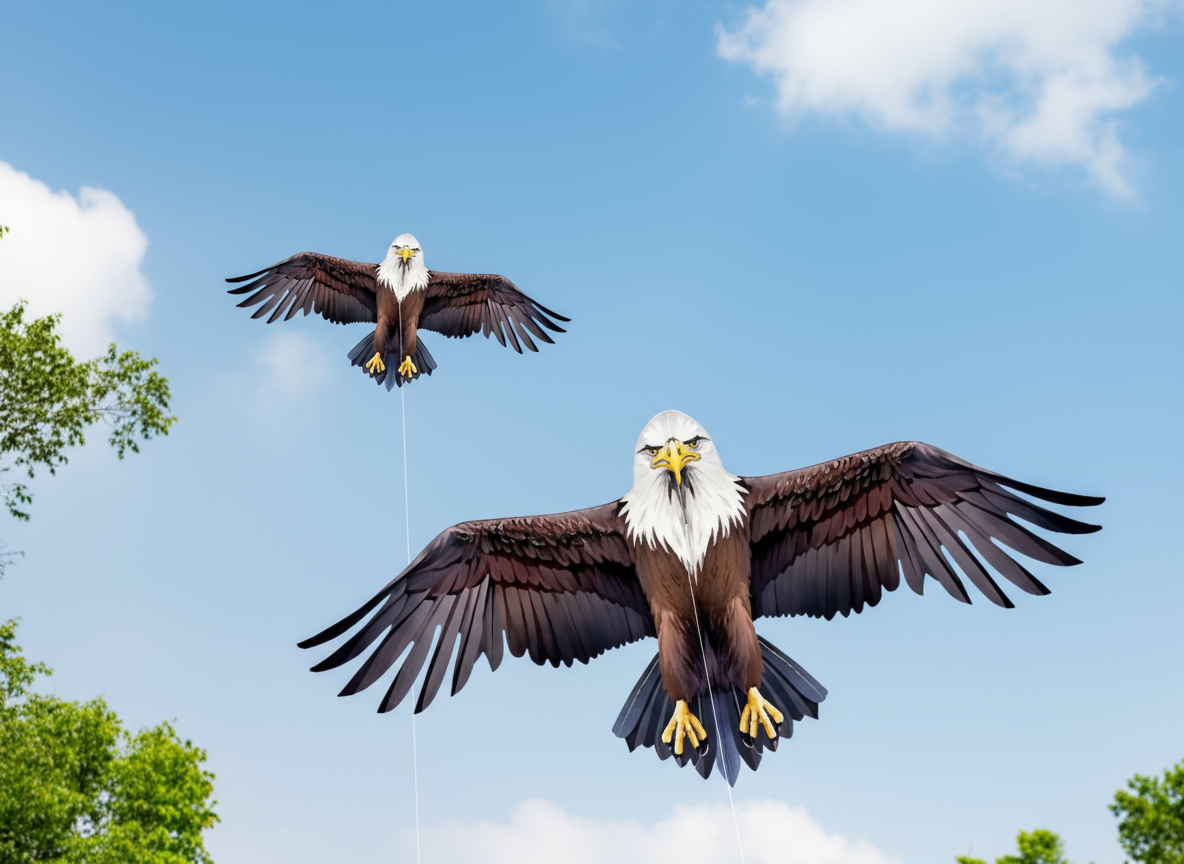 Wikz Ørn Drage i naturtro brun farve, flyvende mod blå himmel