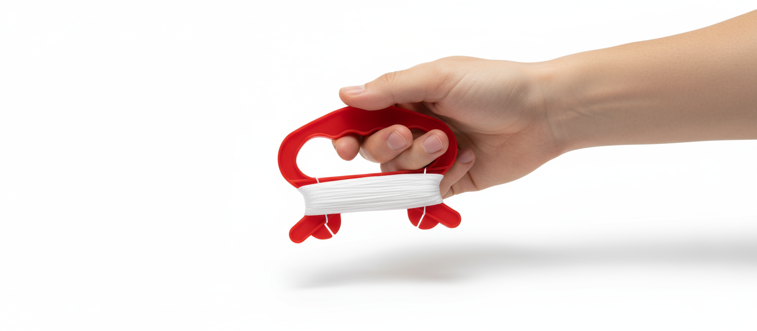 Wikz Håndtag med 30 meter line i rød, vist i hånd på lys baggrund