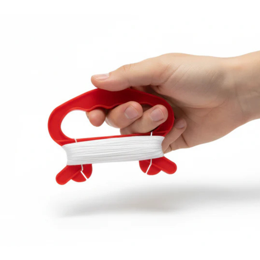 Wikz Håndtag med 30 meter line i rød, vist i hånd på lys baggrund