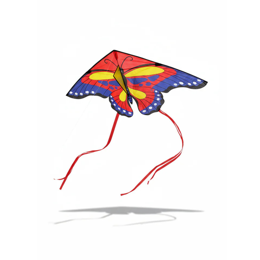 Wikz Beau Sommerfugl Drage i rød og gul, vist på hvid baggrund