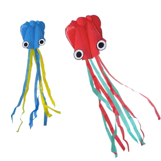 Wikz Blæksprutte drager i blå og rød, vist på transparent baggrund