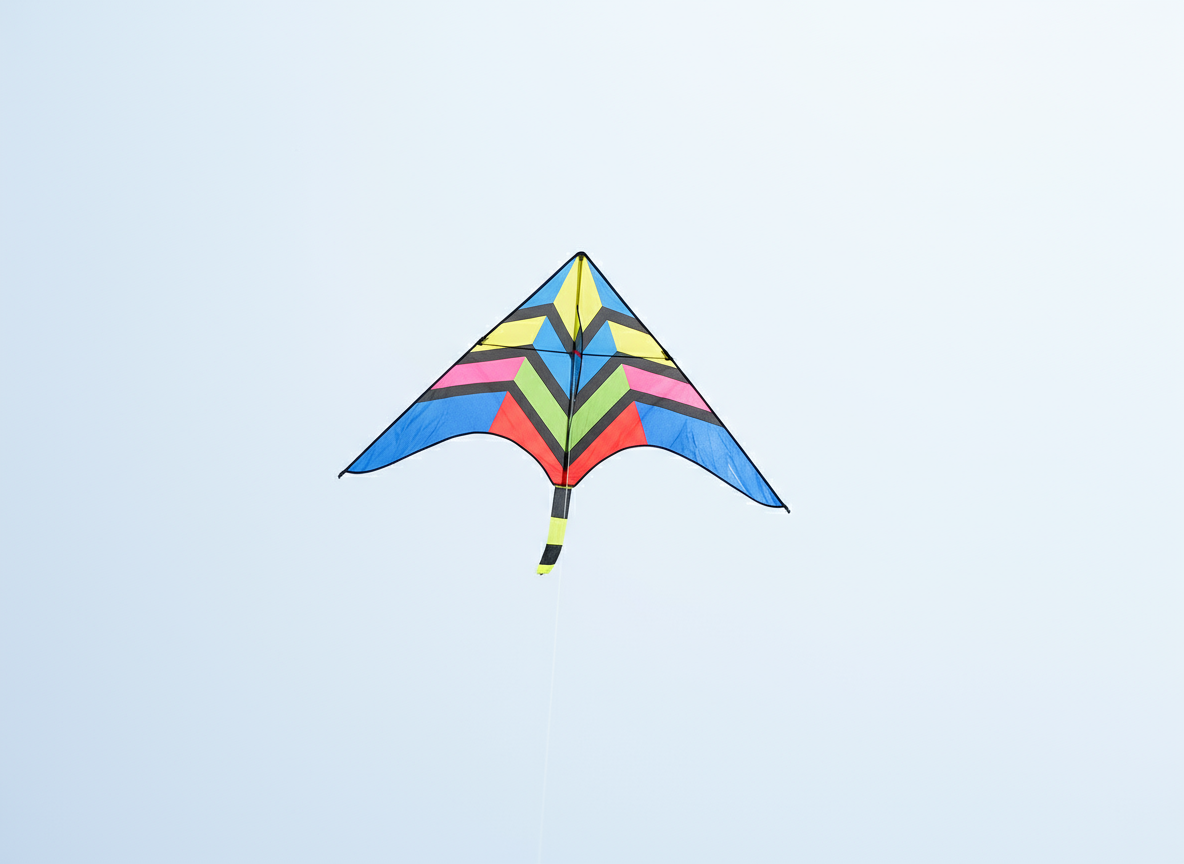 Wikz Delta Skyrush stuntdrage i assorterede farver, flyvende mod blå himmel