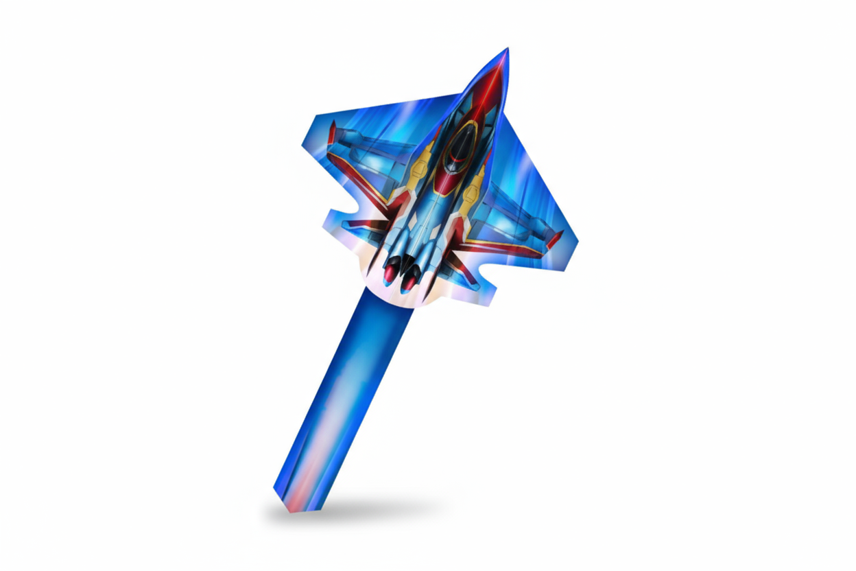 Wikz Raket Drage i blå, rød og gul design, vist på hvid baggrund