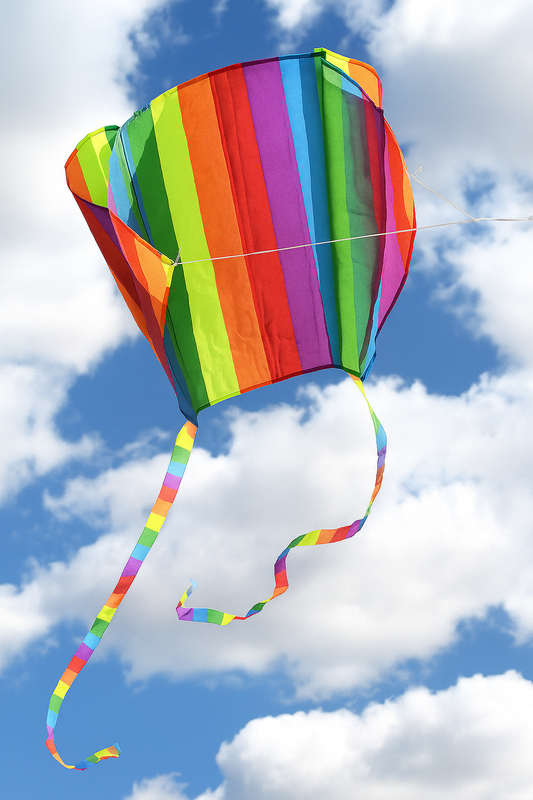 Wikz Spectrum Parafoil drage i regnbuefarver, vist på blå baggrund