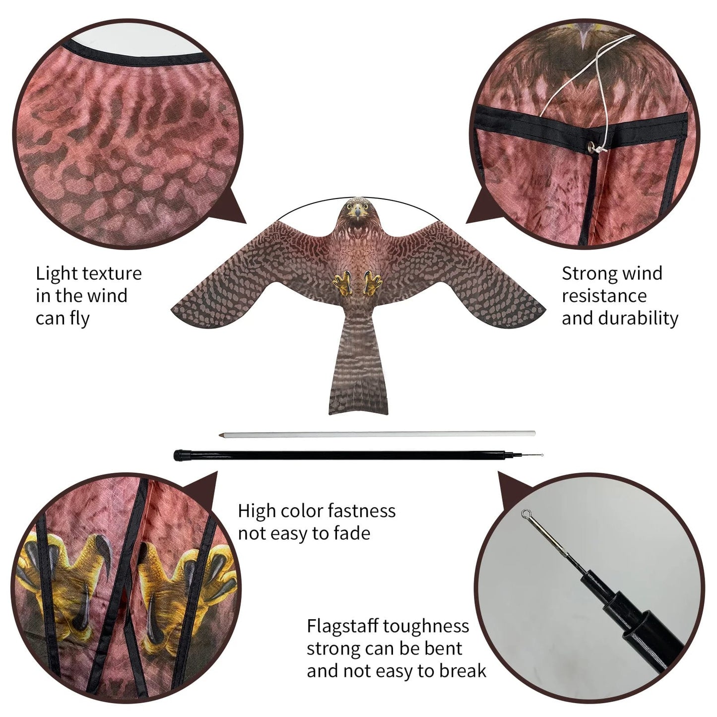 Wikz Ventus Mågeskræmmer drage i ørne-design, vist på hvid baggrund