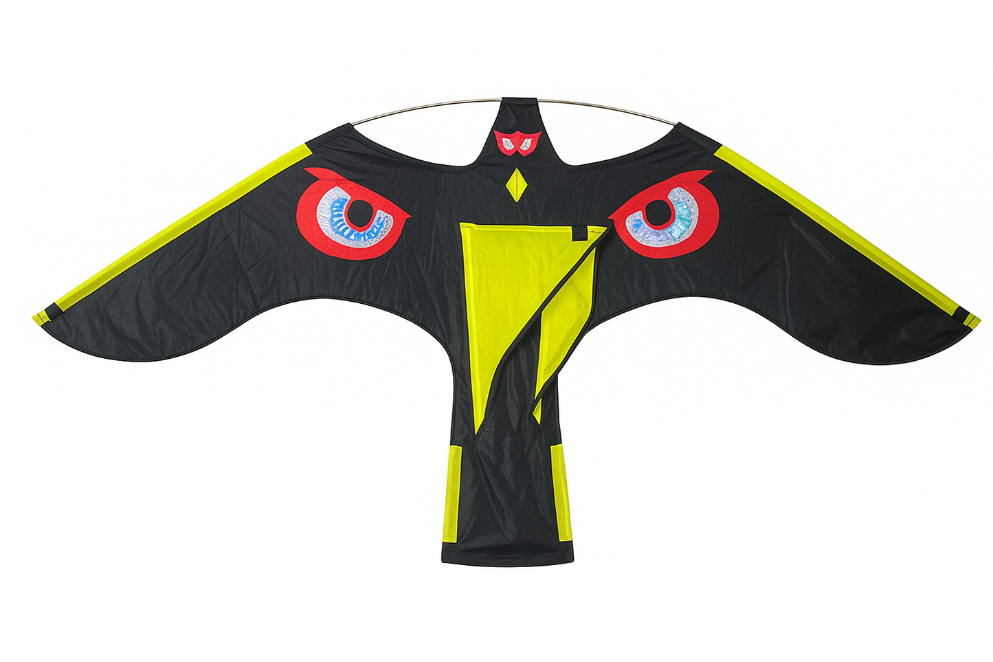 Wikz Ventus Mågeskræmmer drage i sort og gul, vist på hvid baggrund