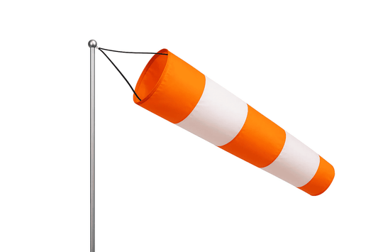 Wikz Windora vindpose i orange og hvid, vist på hvid baggrund